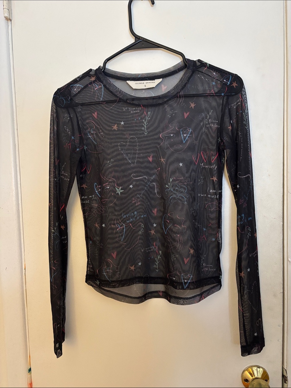 Sheer Black Long-Sleeve Mesh Top size S